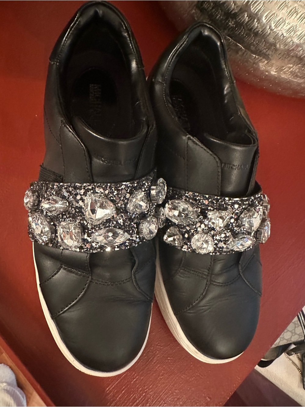 Michael Kors Black Slip-On Sneakers with Crystal Embellishment